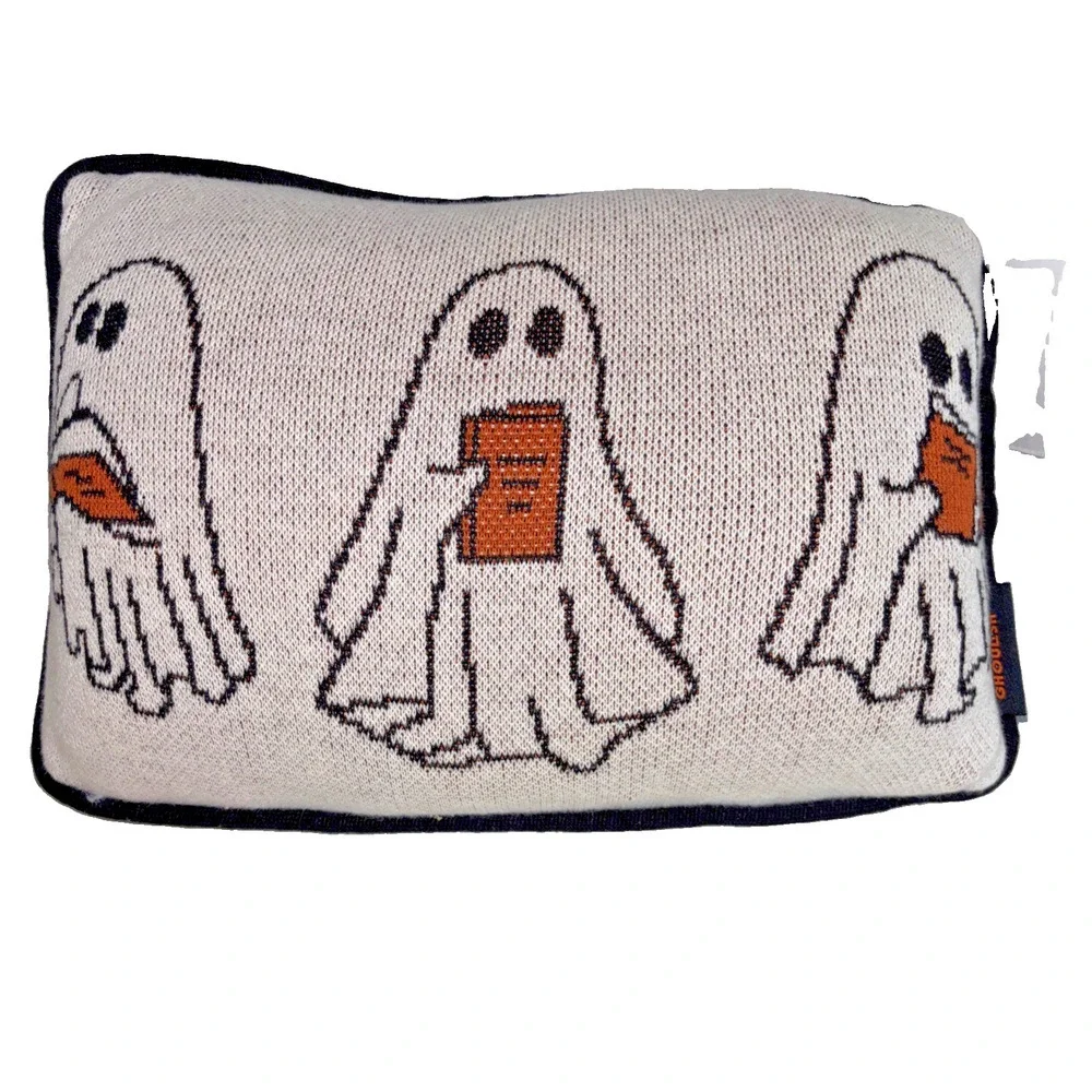 Gousligh Ghost Reading Books Throw Pillow Accent Halloween Knit VIRAL NEW